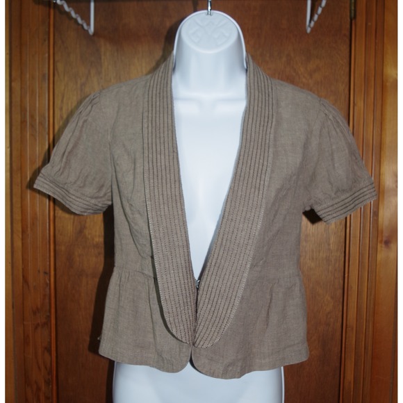 Candie's Jackets & Blazers - Candies Womens Medium Taupe Brown Linen Blend Short Sleeve Cropped Jacket